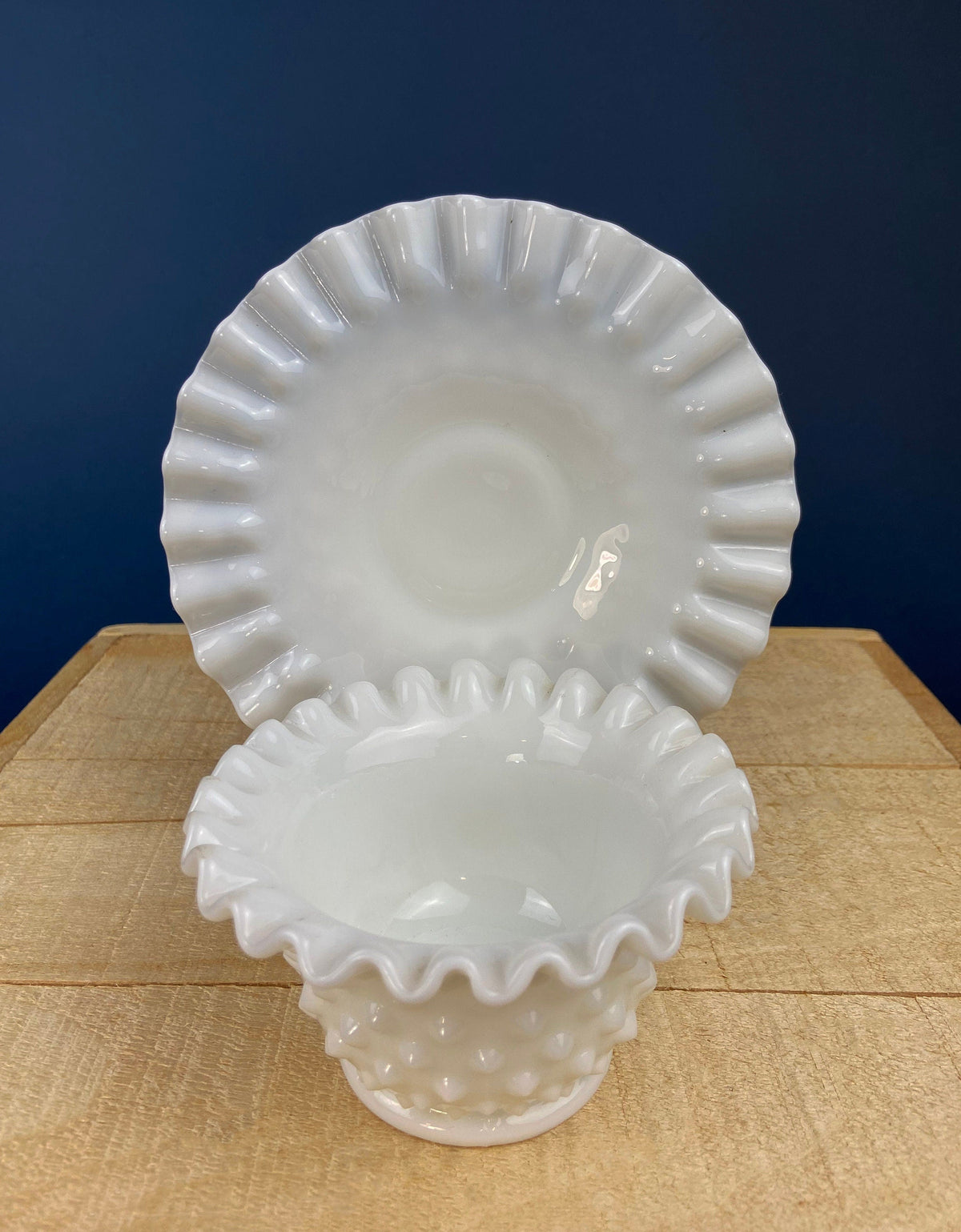 Hobnail Milk Glass Dip Bowl with Plate