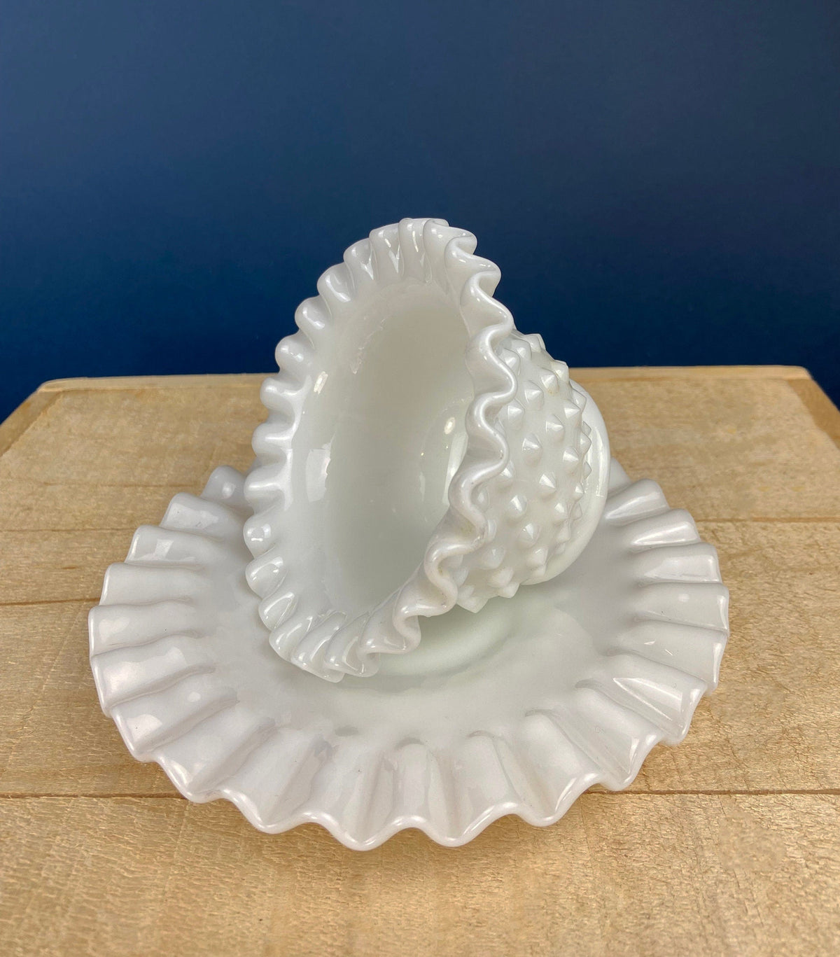 Hobnail Milk Glass Dip Bowl with Plate