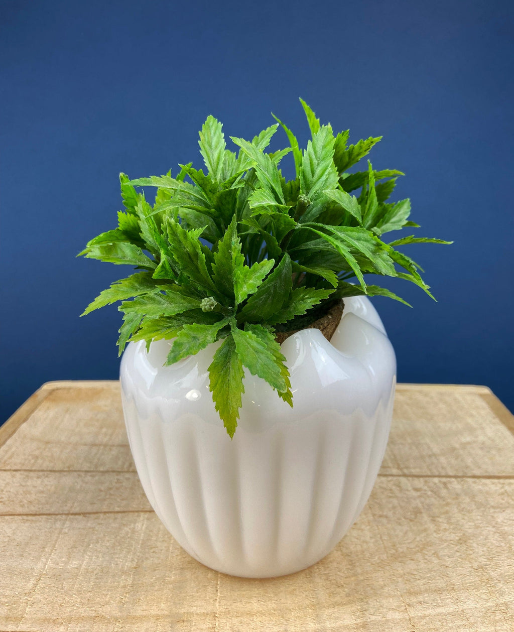 Ribbed Milk Glass Planter with Pinched Rim