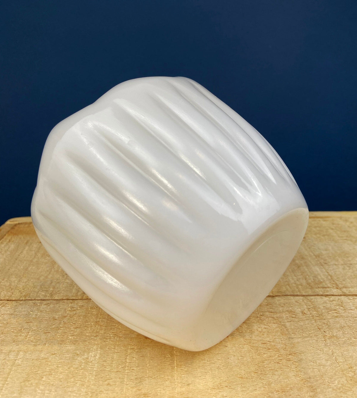 Ribbed Milk Glass Planter with Pinched Rim