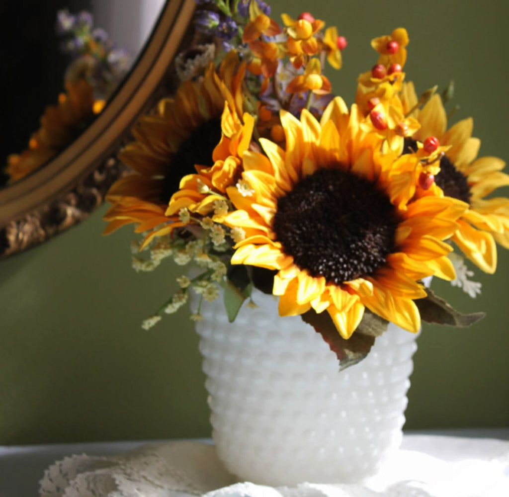 Ribbed Milk Glass Planter with Pinched Rim