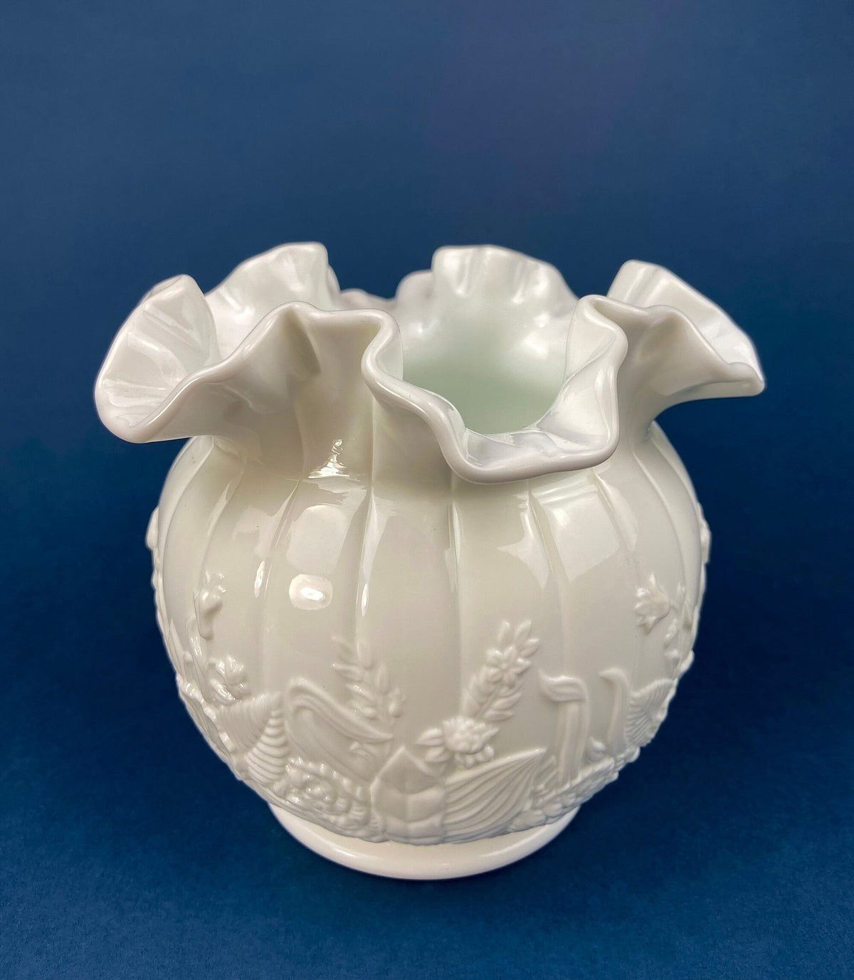 Fenton Milk Glass Ruffled Wildflower Vase