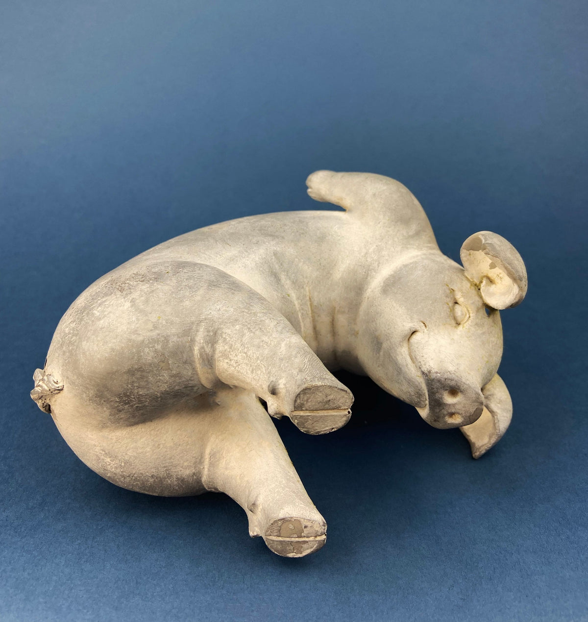 Smiling Gray Piglet Figurine