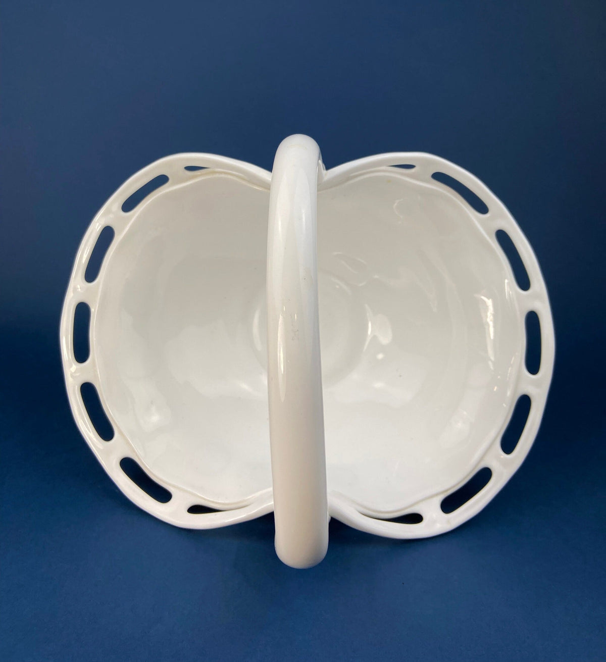 Milk Glass Pinched Basket with Waffle Pattern, Large