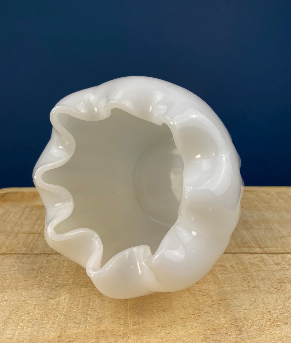 Ribbed Milk Glass Planter with Pinched Rim