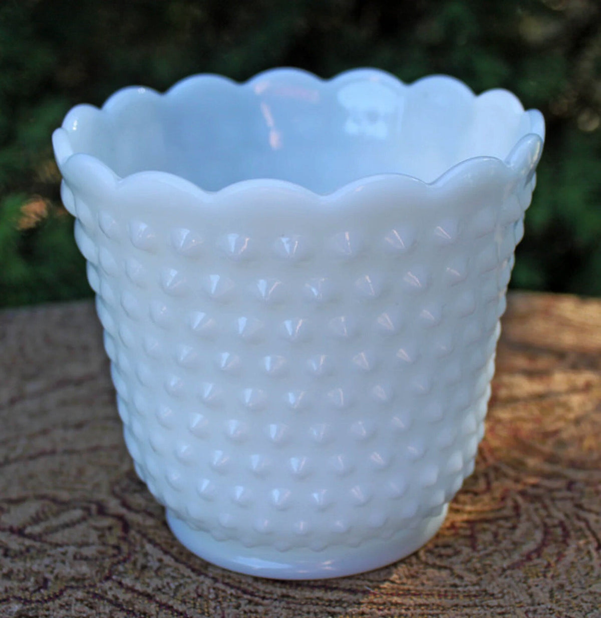 Ribbed Milk Glass Planter with Pinched Rim