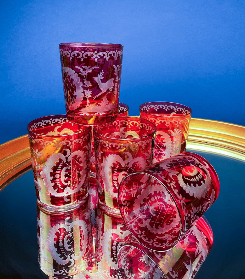 Bohemian Sapphire-to-Clear Cordial Glasses, Set of 5