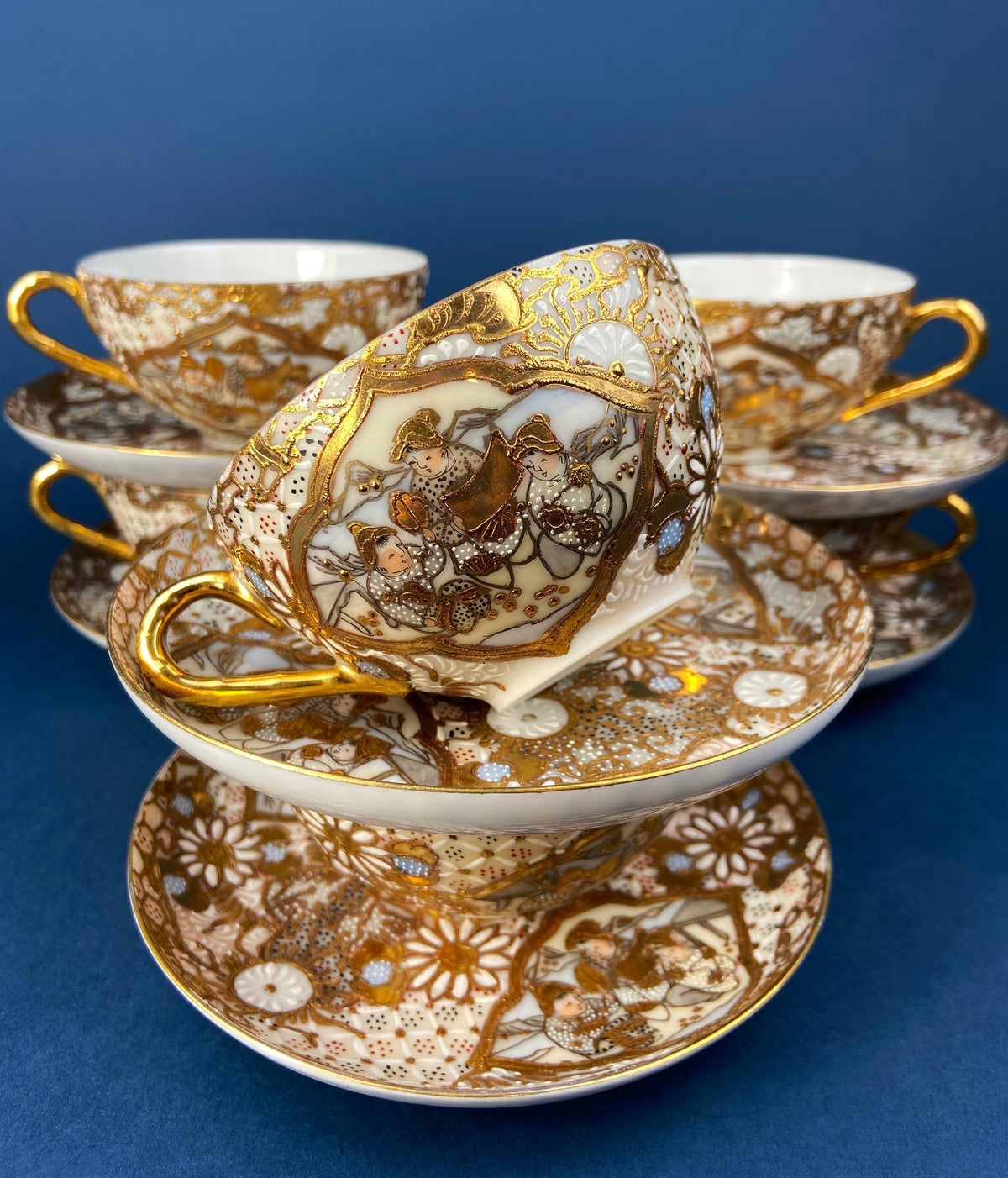 Japanese Moriage Gold Tea Set with Dragon Handles