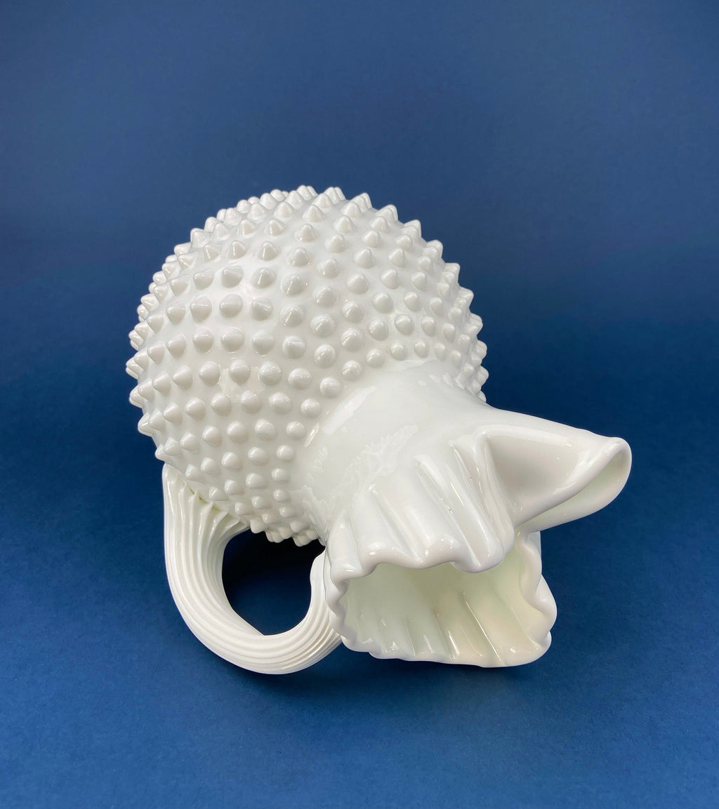 Hobnail Milk Glass Pitcher with 3 Tall Glasses