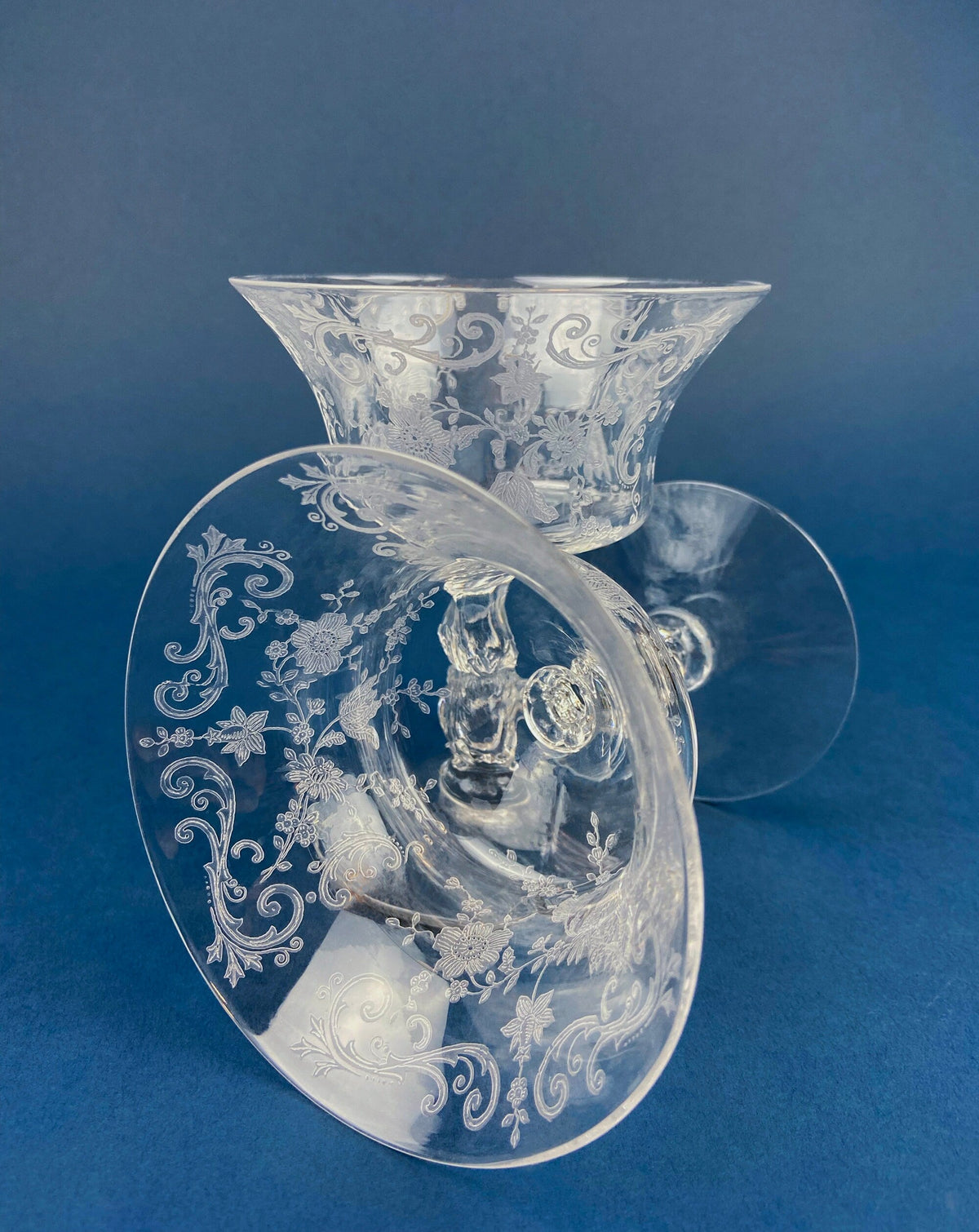 Cambridge Chantilly Etched Champagne Glasses, Set of 9