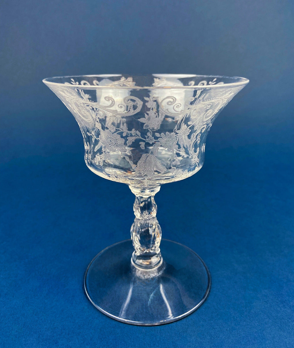 Cambridge Chantilly Etched Champagne Glasses, Set of 9