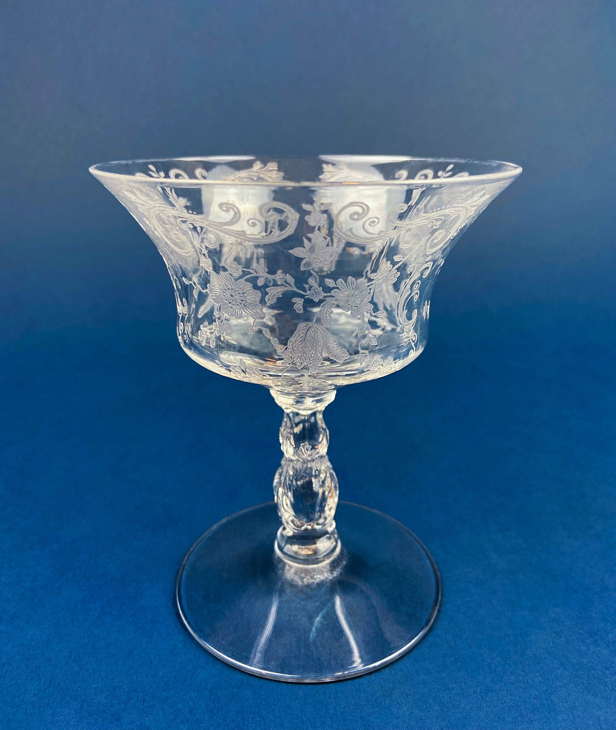 Cambridge Chantilly Etched Champagne Glasses, Set of 9