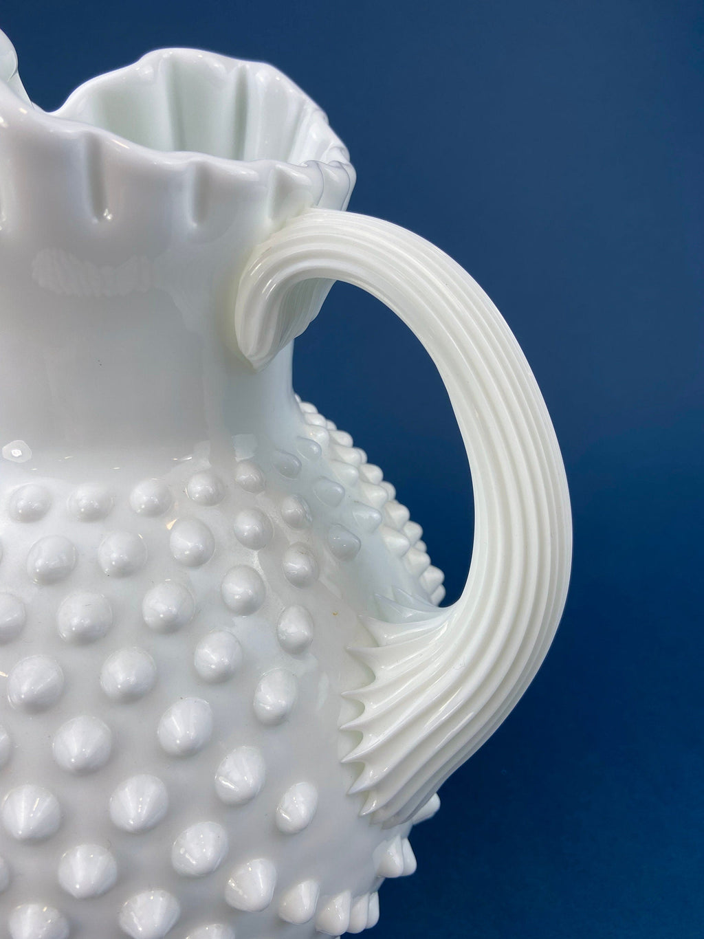 Hobnail Milk Glass Pitcher with 3 Tall Glasses