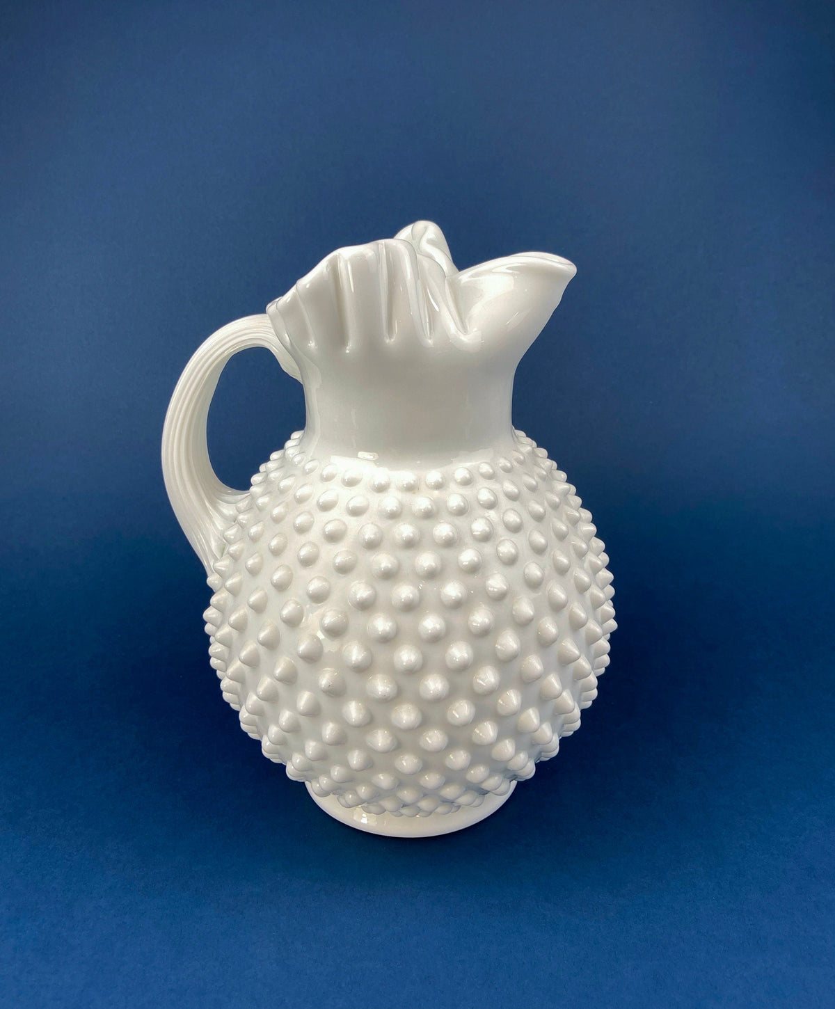 Hobnail Milk Glass Pitcher with 3 Tall Glasses