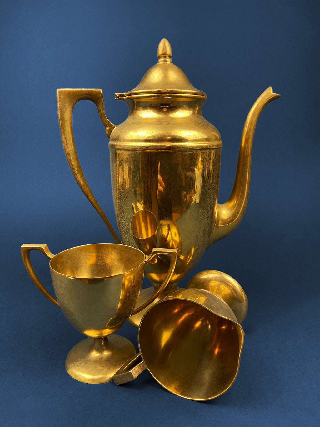 Heavy Brass Coffee Pot, Creamer & Sugar