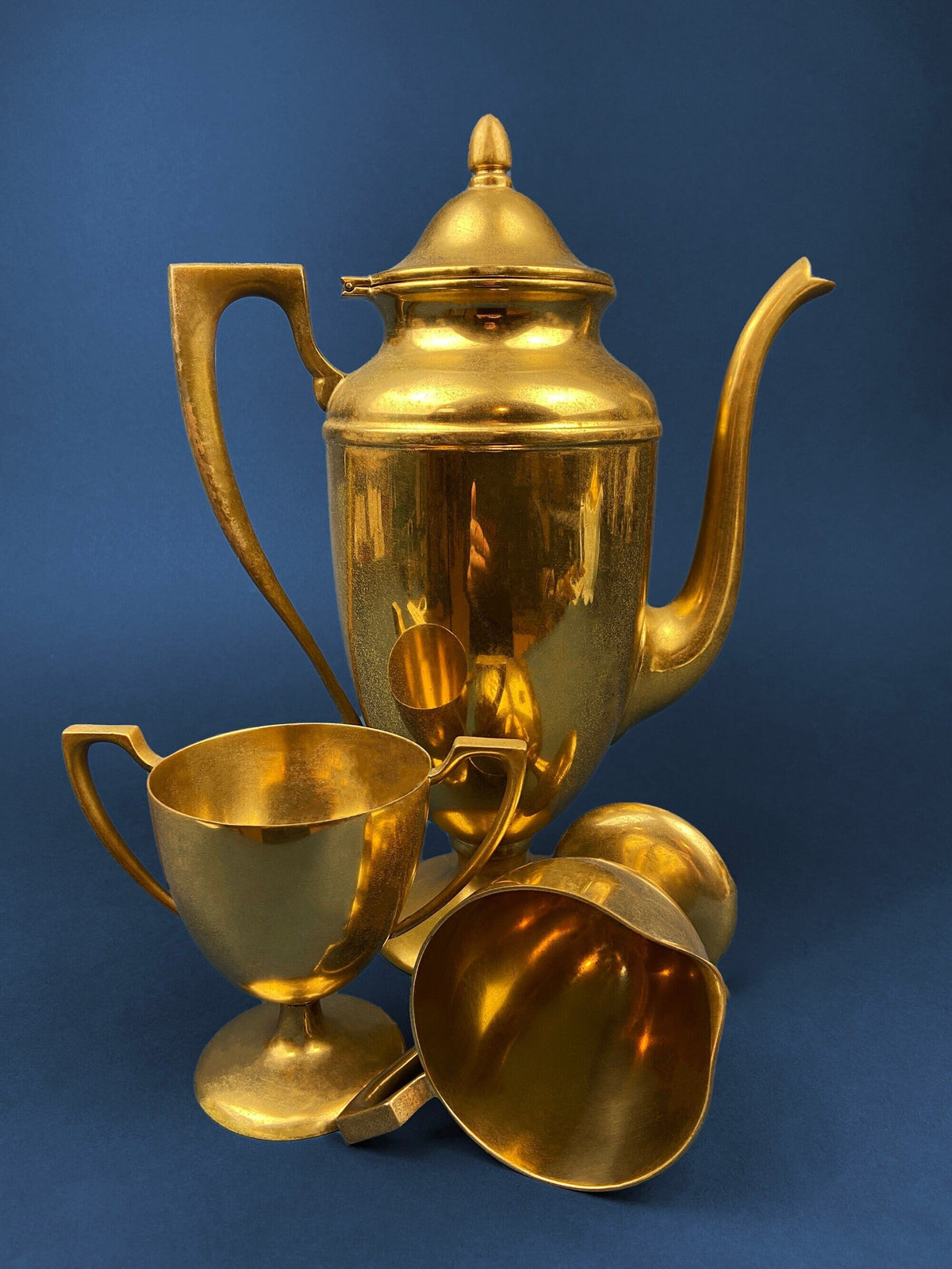 Heavy Brass Coffee Pot, Creamer & Sugar