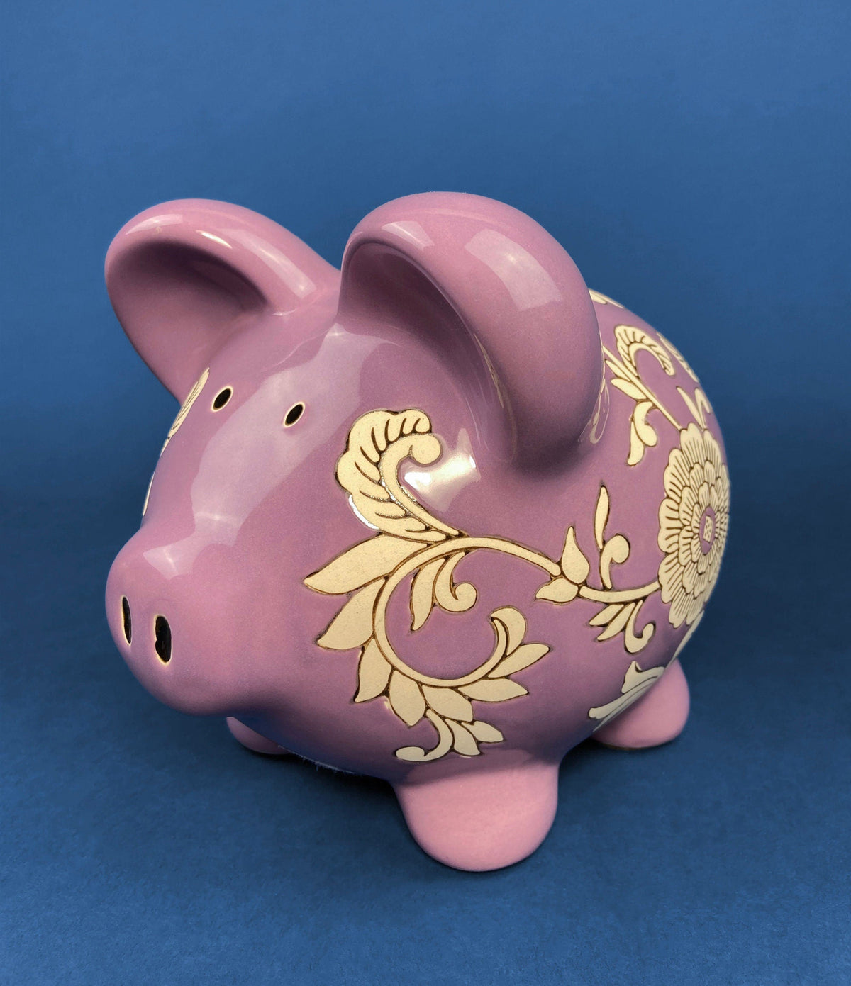 Lavender Floral Ceramic Piggy Bank, Large
