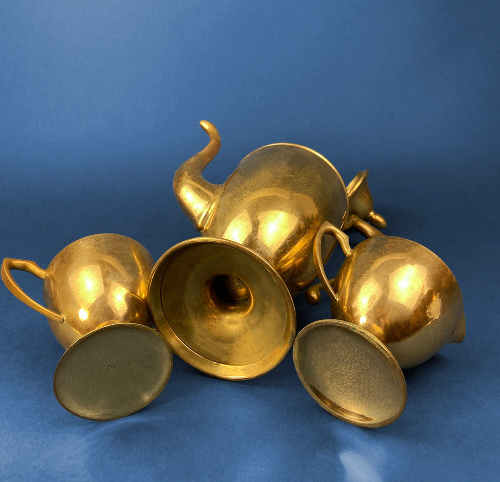 Heavy Brass Coffee Pot, Creamer & Sugar