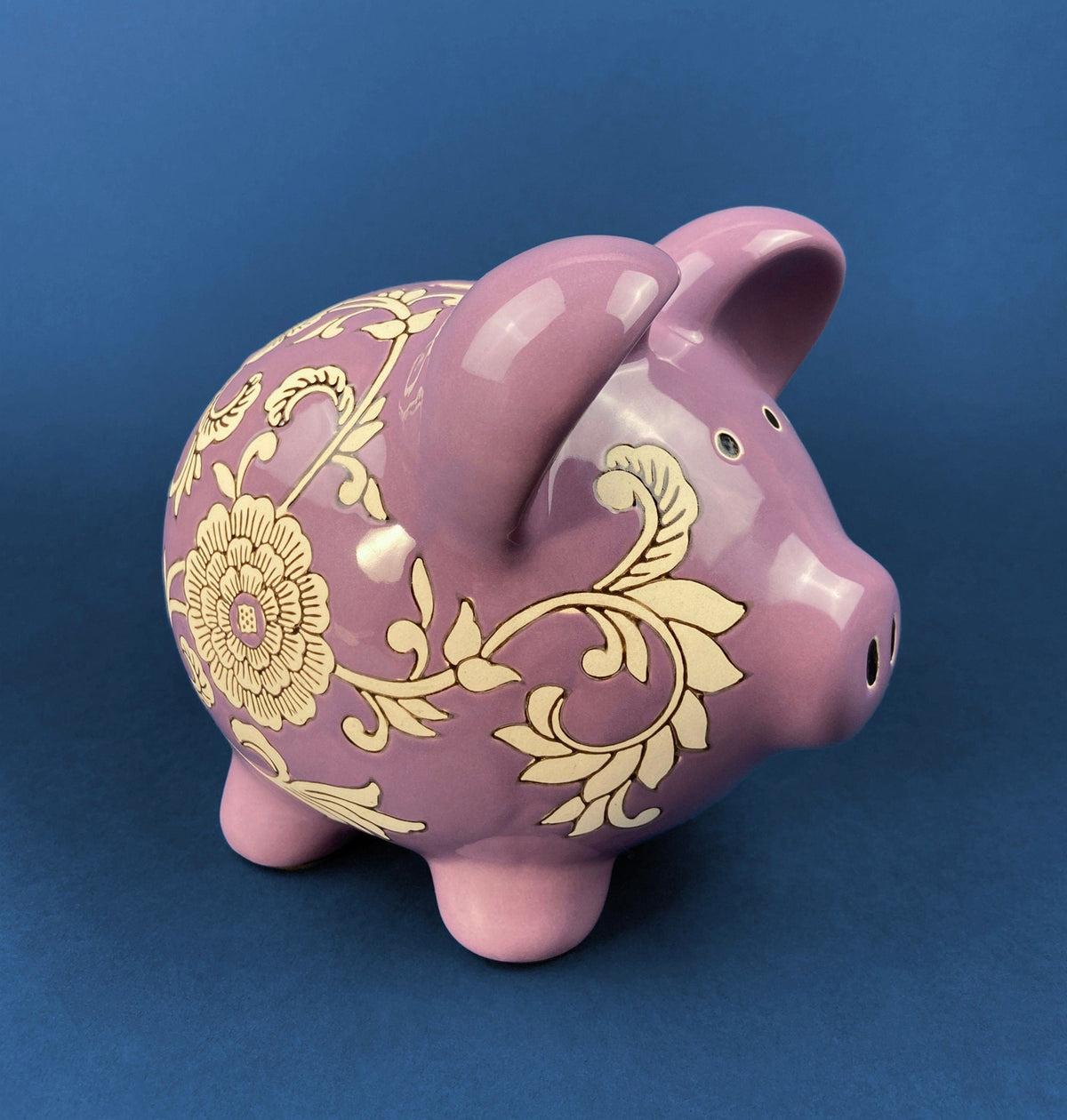 Lavender Floral Ceramic Piggy Bank, Large