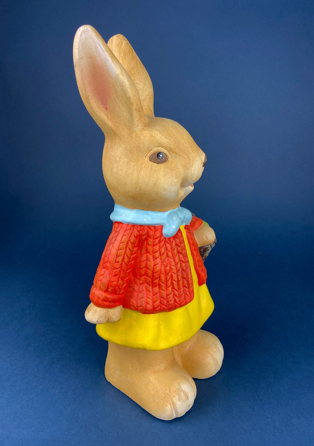 Hand-Painted Pottery Girl Bunny with Egg Basket