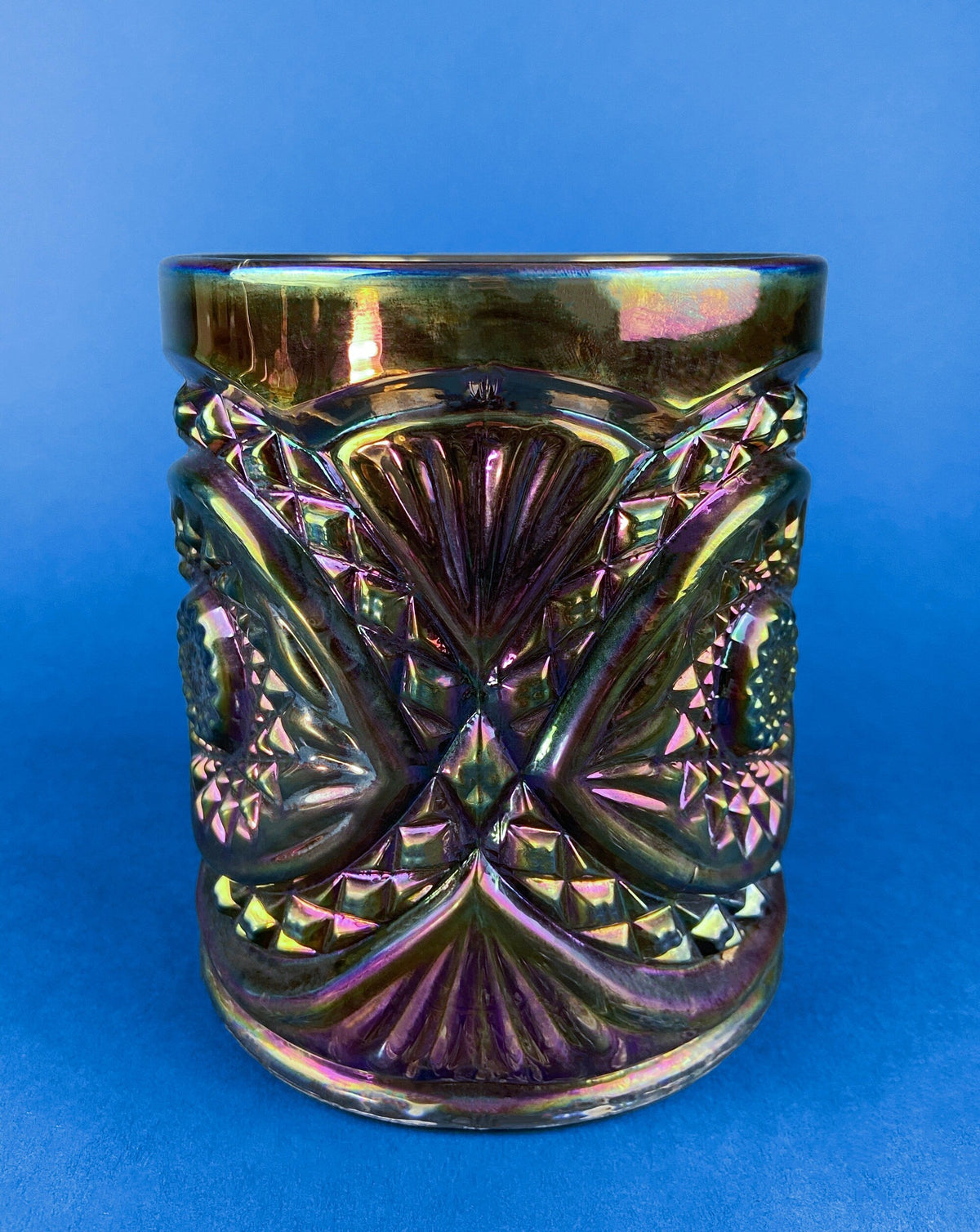 Imperial Hobstar Carnival Glass Jar