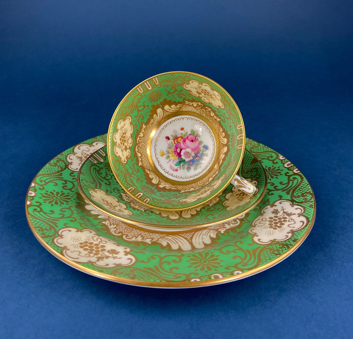 Staffordshire Green, Gold & Pink Tea Trio