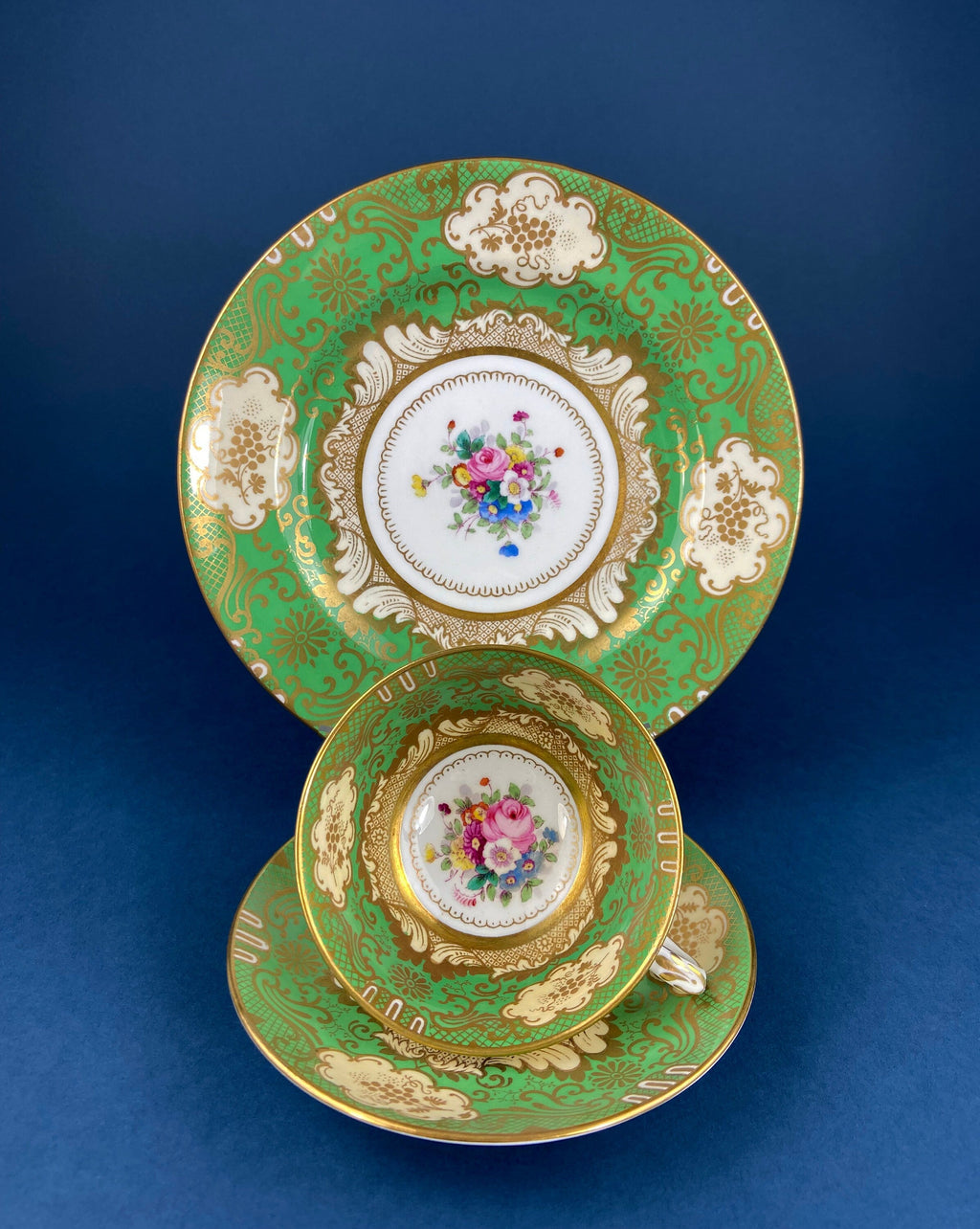 Staffordshire Green, Gold & Pink Tea Trio