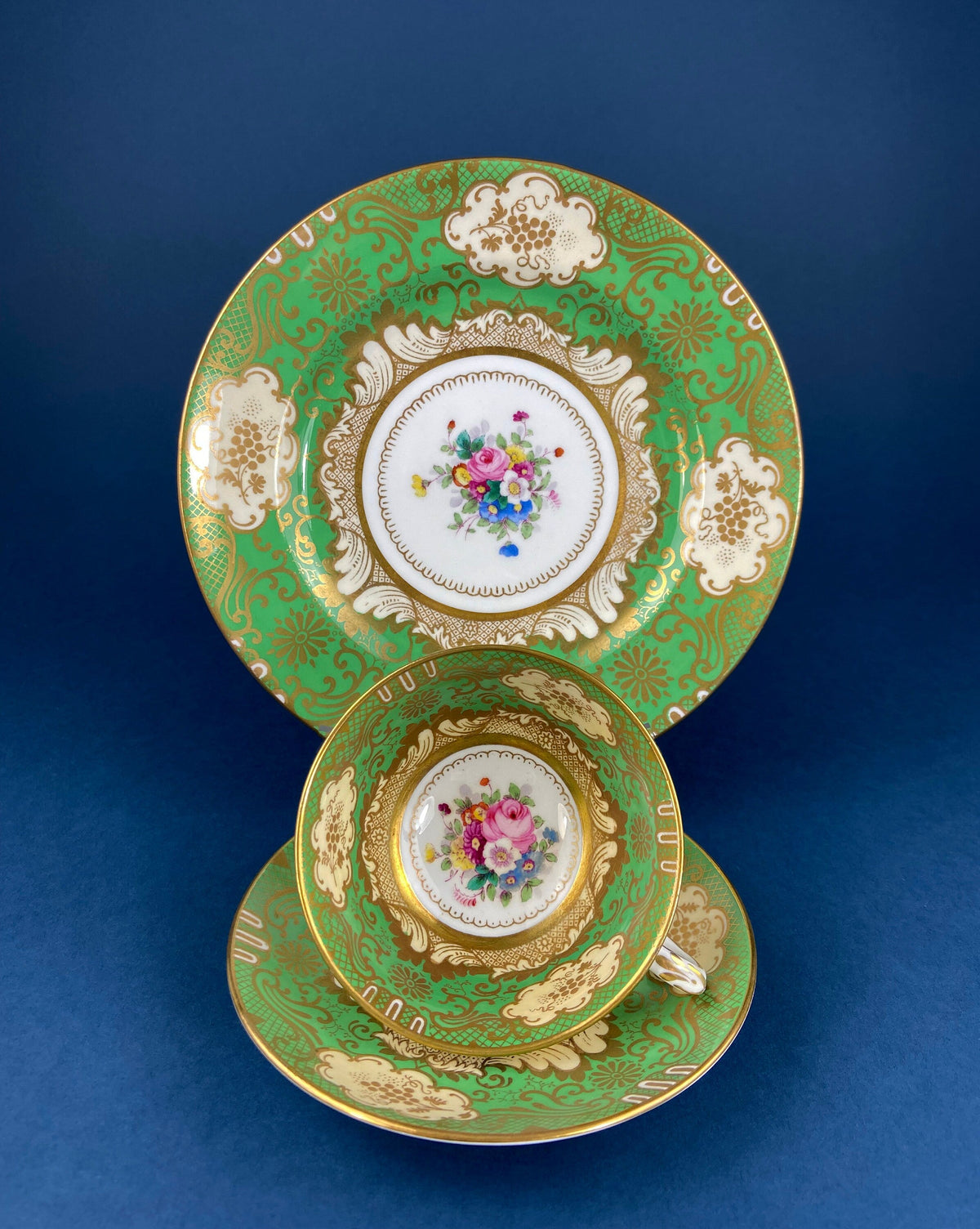 Staffordshire Green, Gold & Pink Tea Trio