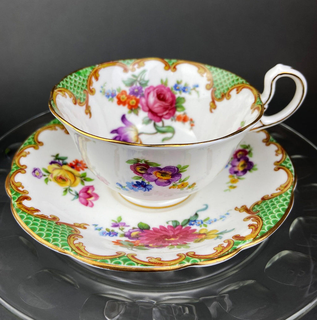 Staffordshire Green, Gold & Pink Tea Trio