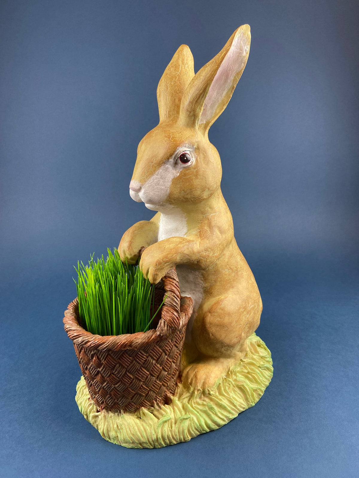 Hand-Painted Brown Bunny with Egg Basket, Large