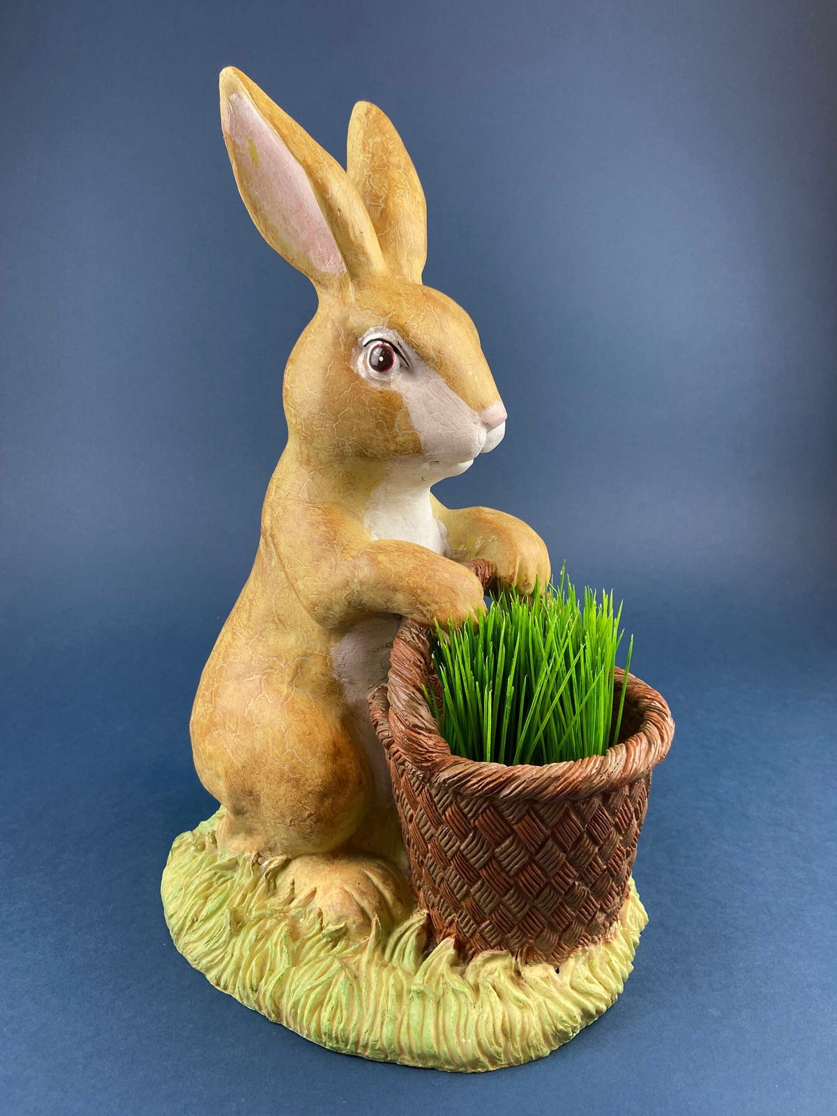 Hand-Painted Brown Bunny with Egg Basket, Large