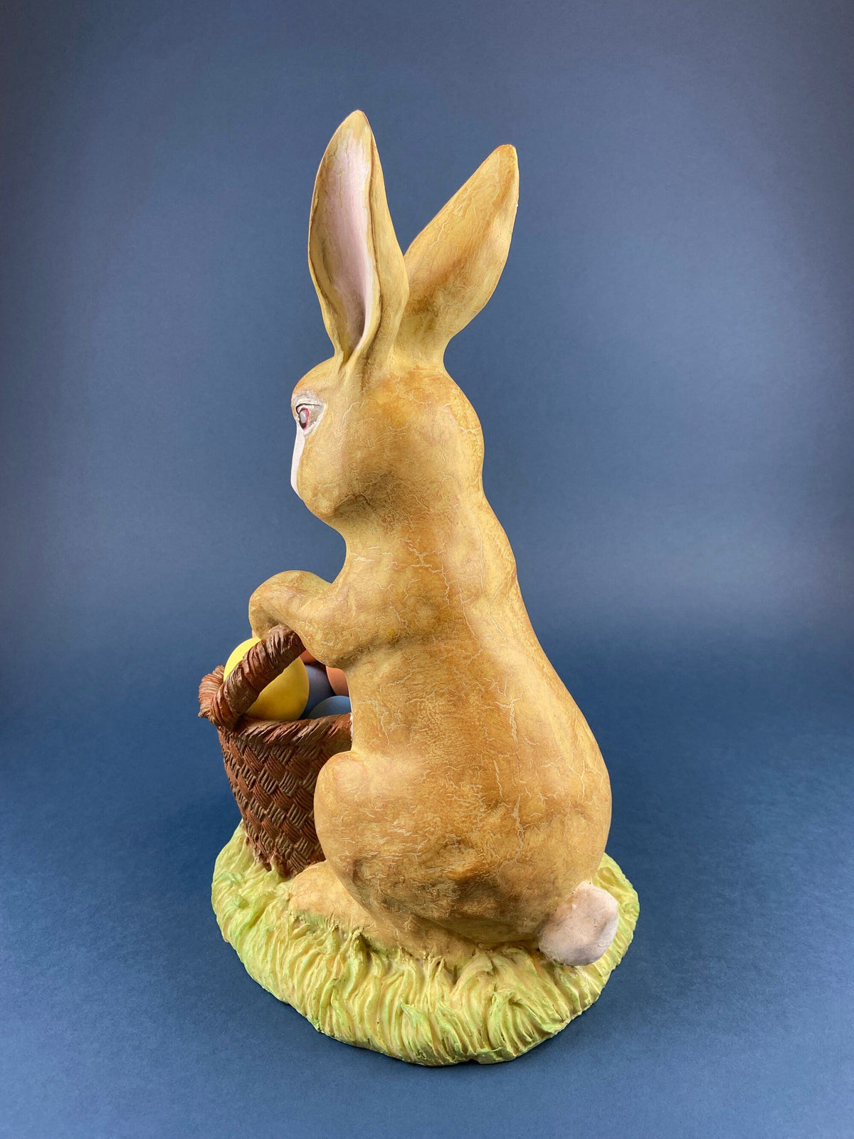Hand-Painted Brown Bunny with Egg Basket, Large