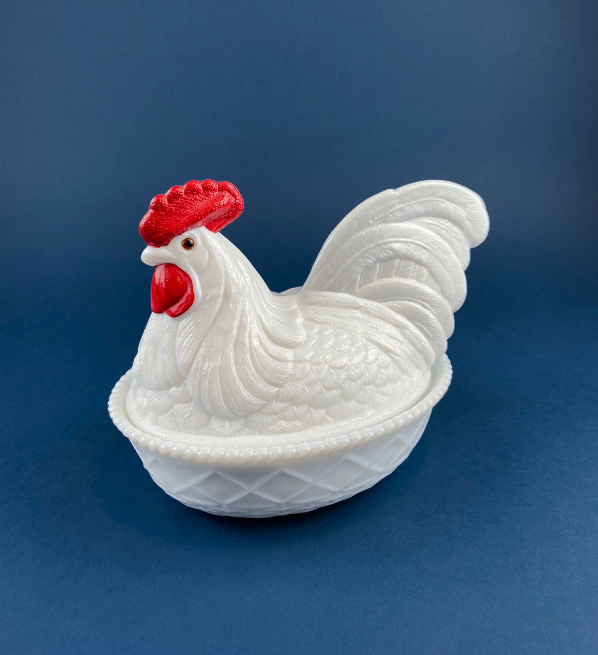 Westmoreland Milk Glass Rooster on Nest Covered Dish