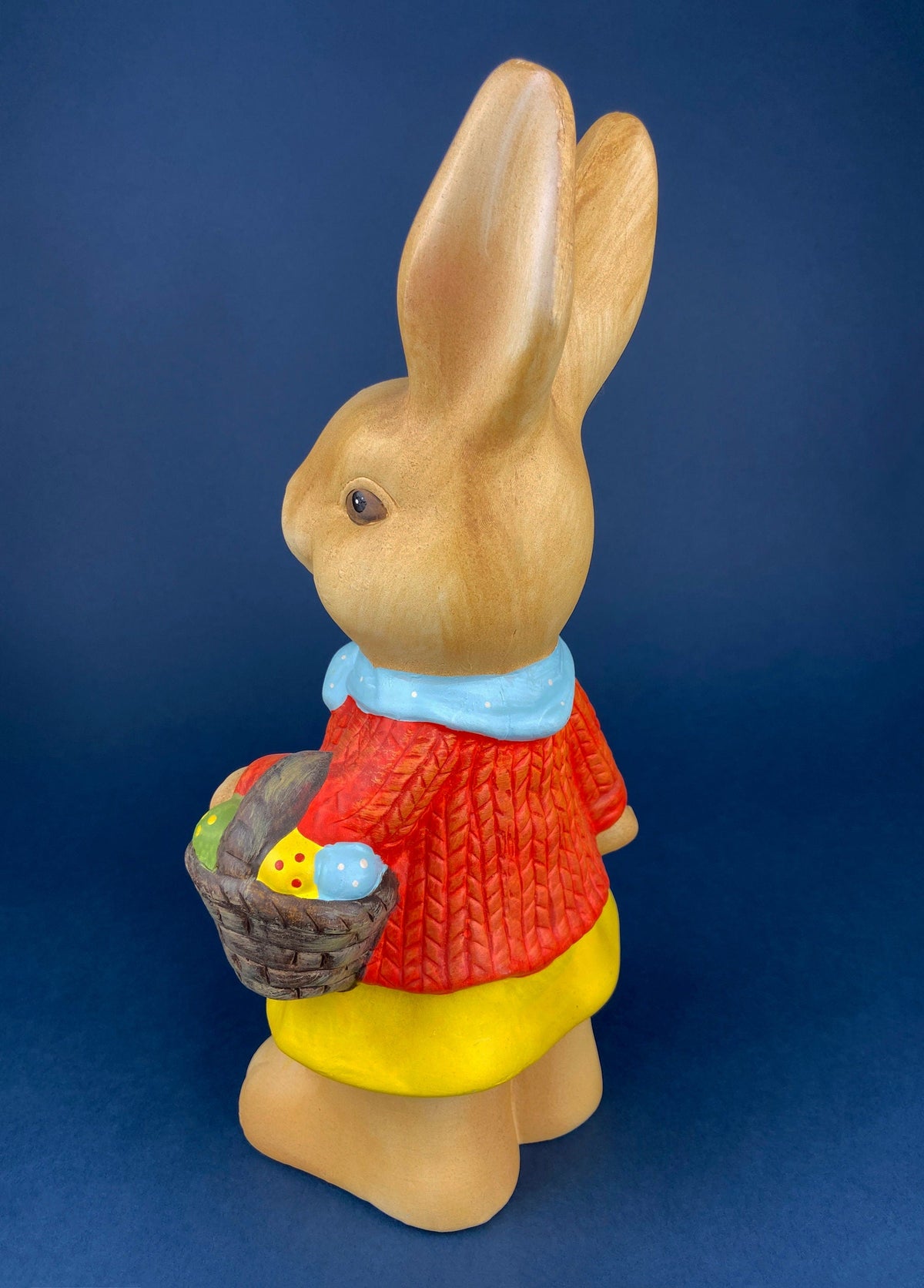 Hand-Painted Pottery Girl Bunny with Egg Basket