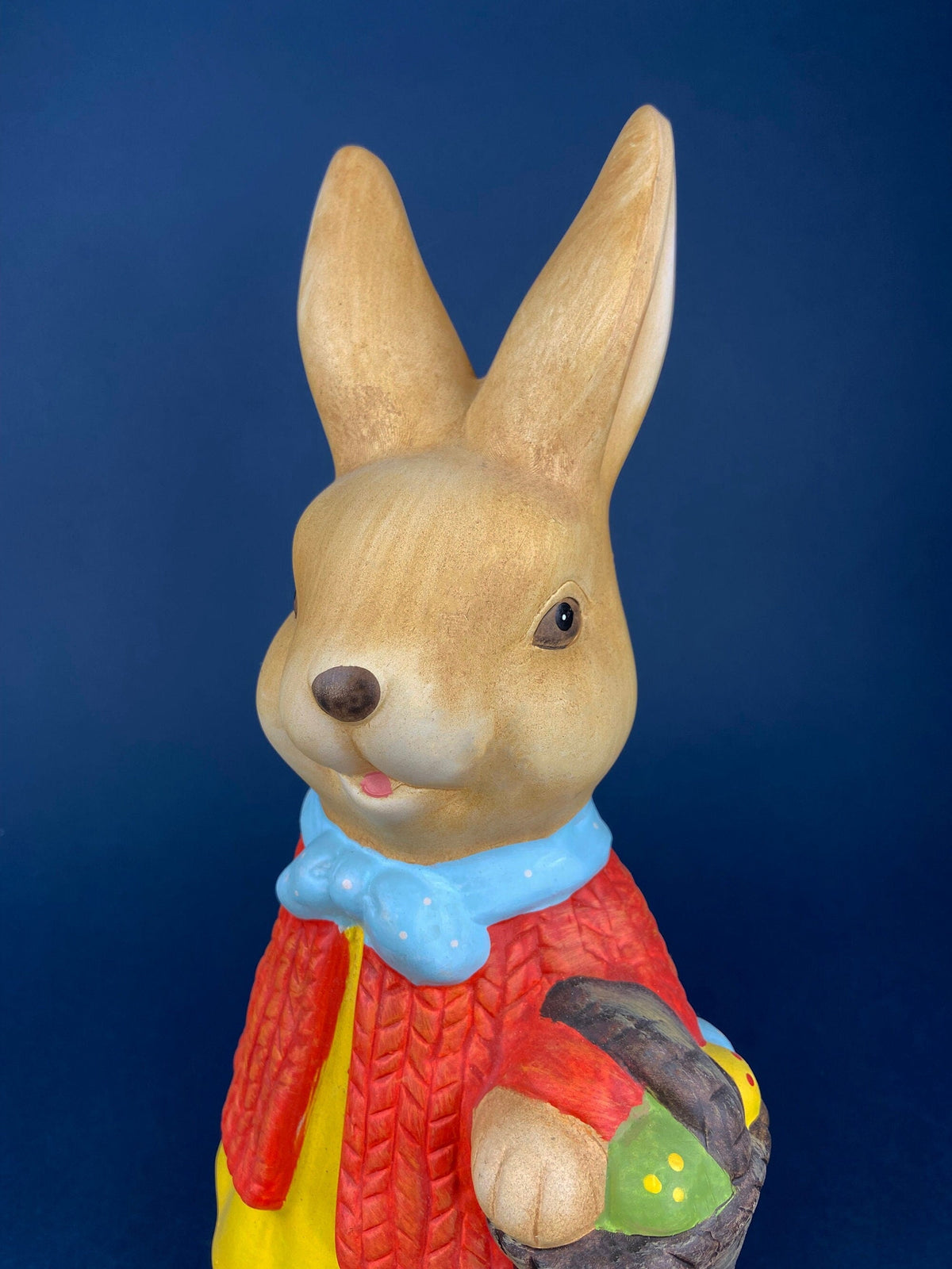 Hand-Painted Pottery Girl Bunny with Egg Basket