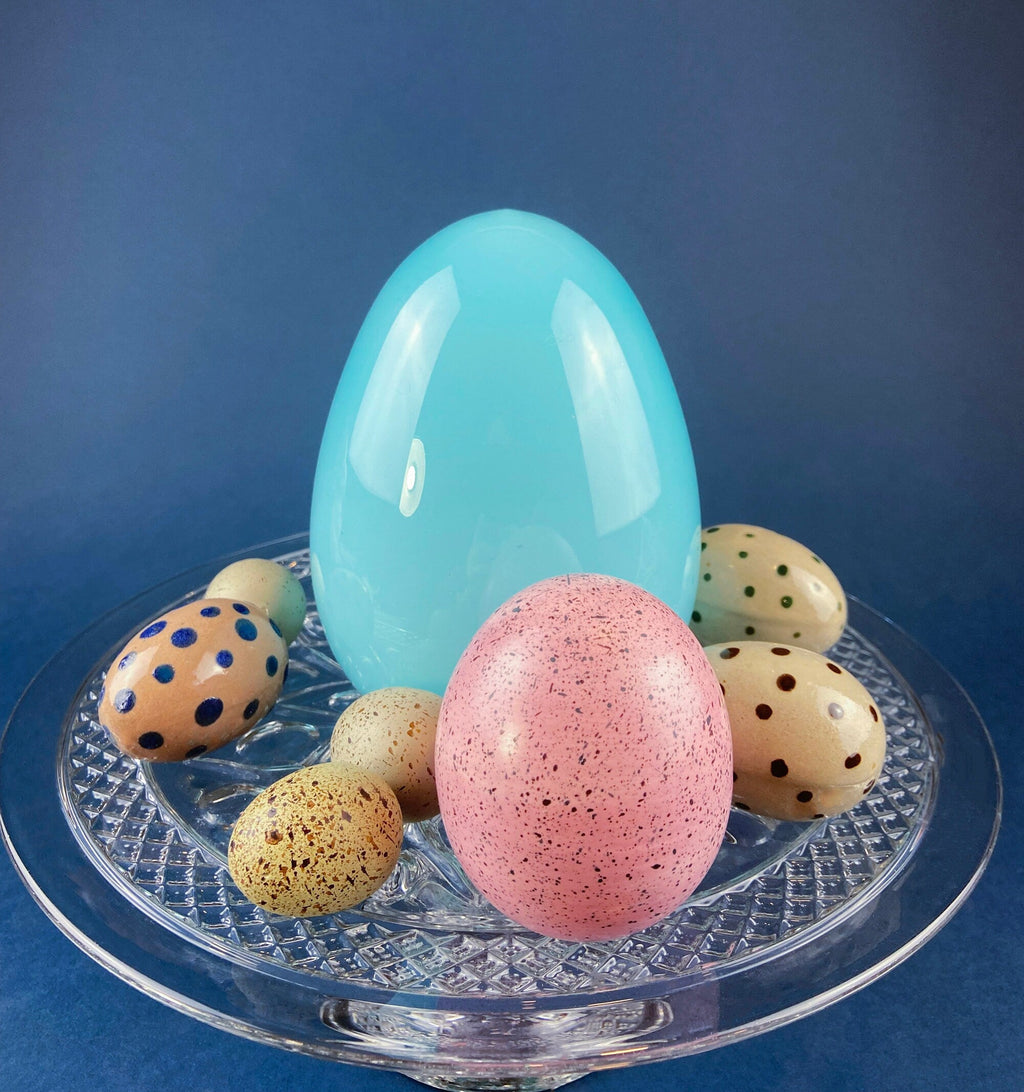 Opaline Blue Glass Egg, 6"