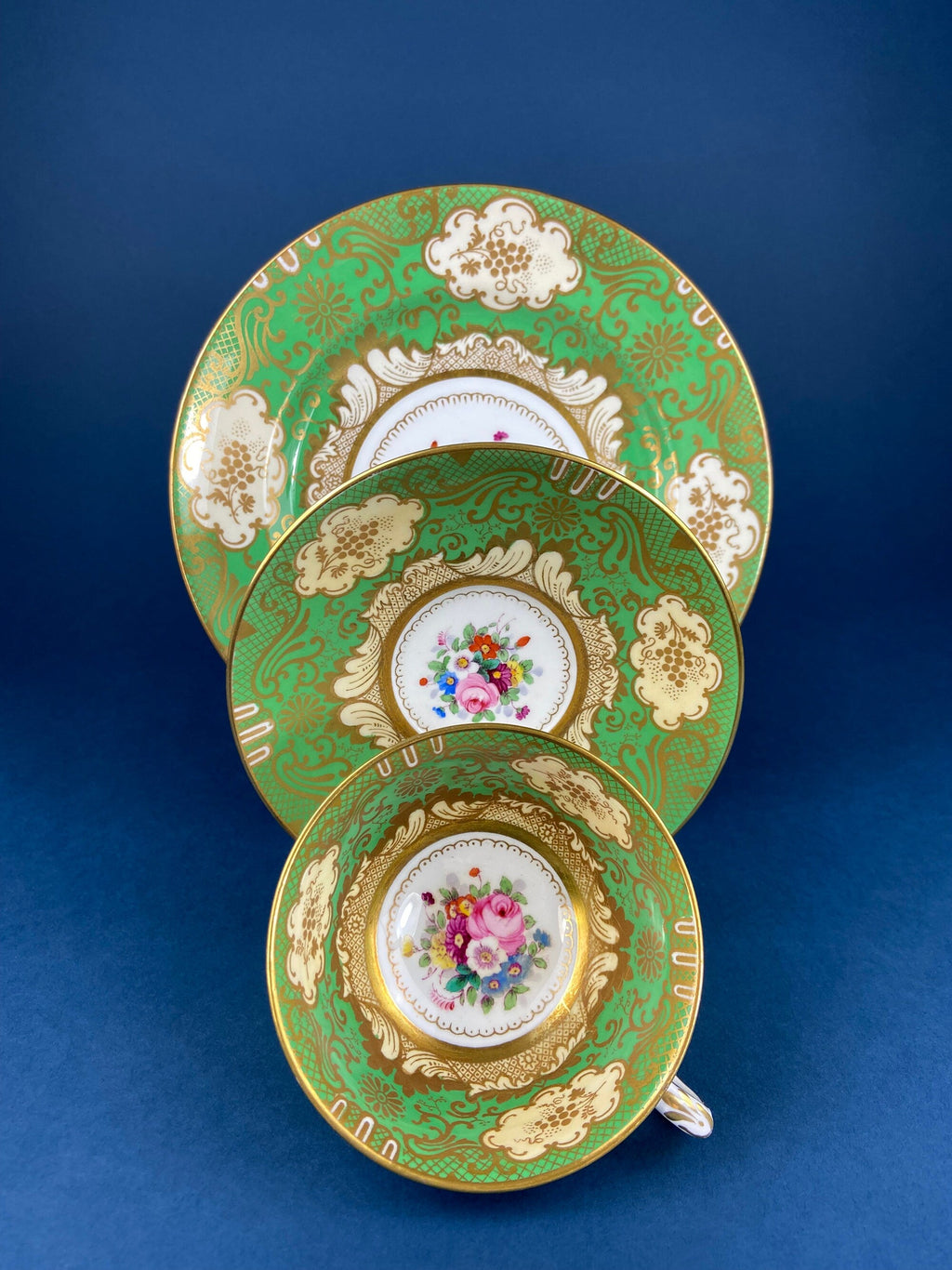 Staffordshire Green, Gold & Pink Tea Trio