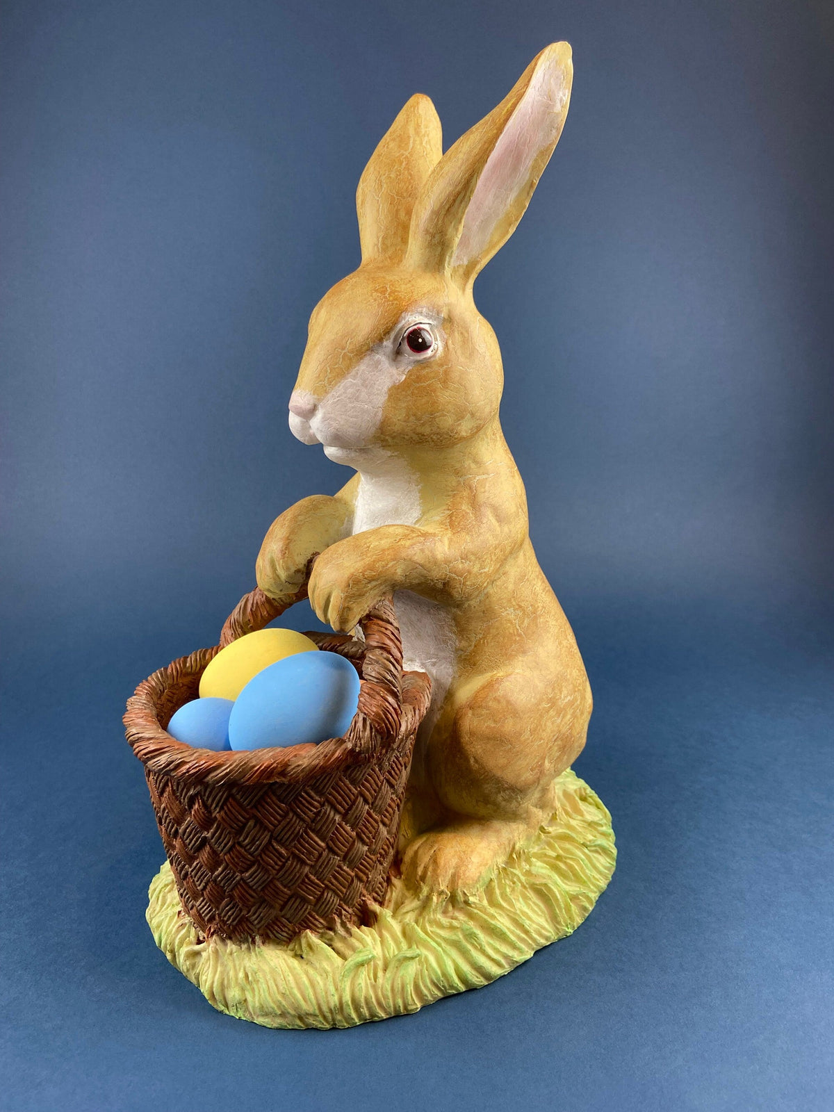 Hand-Painted Brown Bunny with Egg Basket, Large