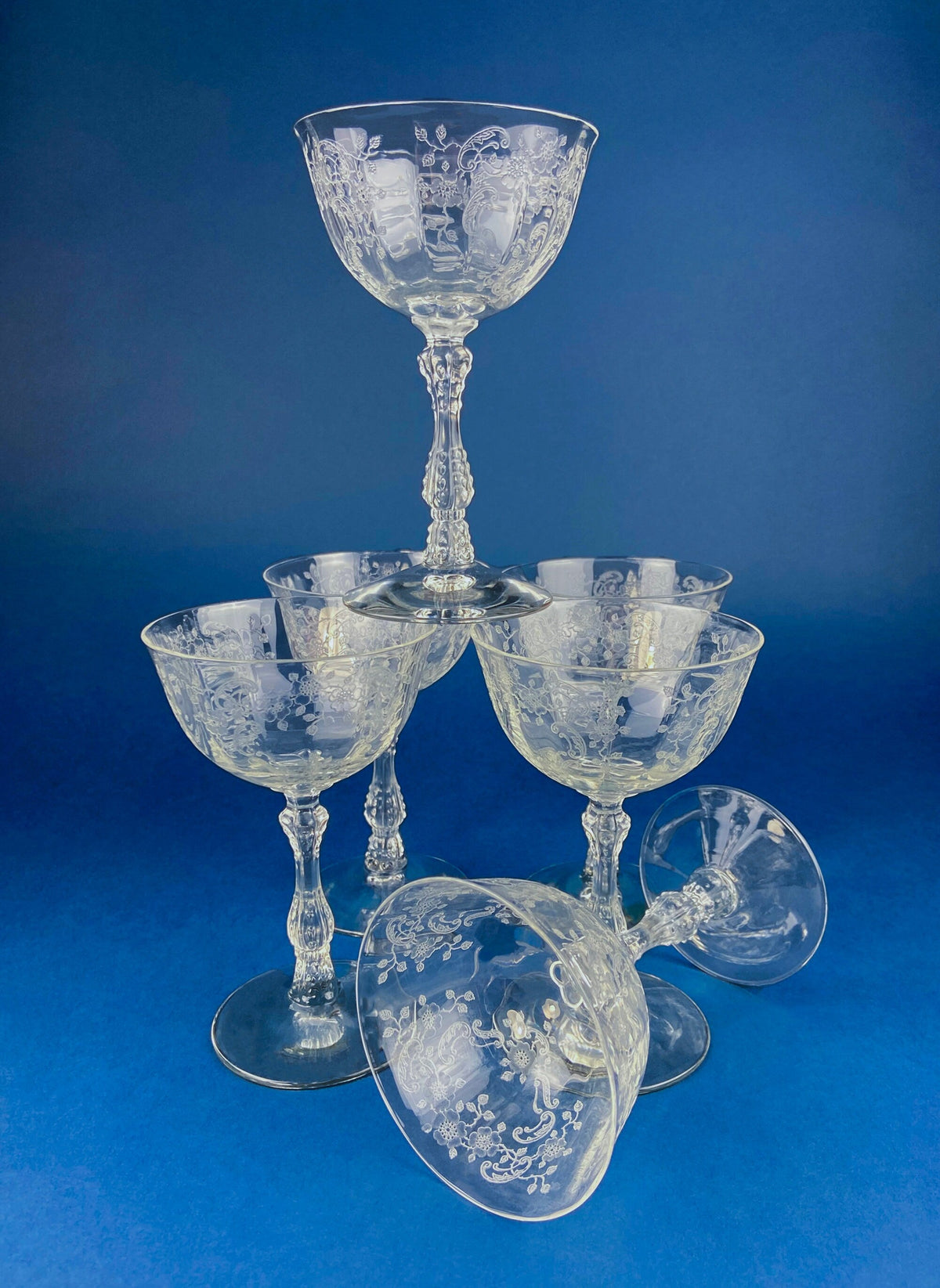 1940s Heisey Danish Princess Crystal Goblets, Set of 8