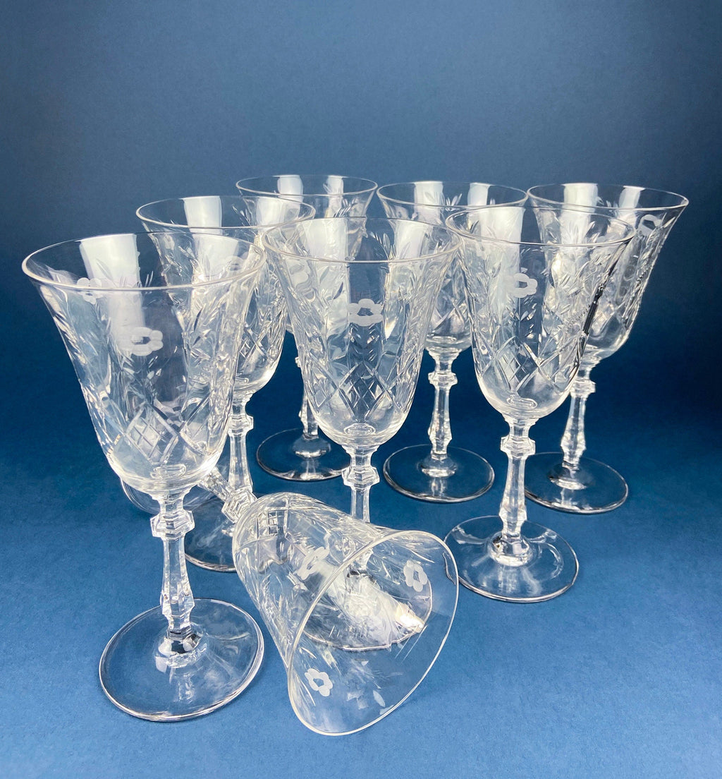 1940s Heisey Danish Princess Crystal Goblets, Set of 8