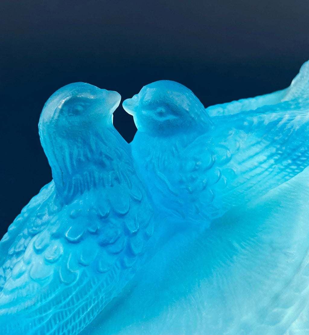 Ceramic Lovebirds on Nest Covered Dish