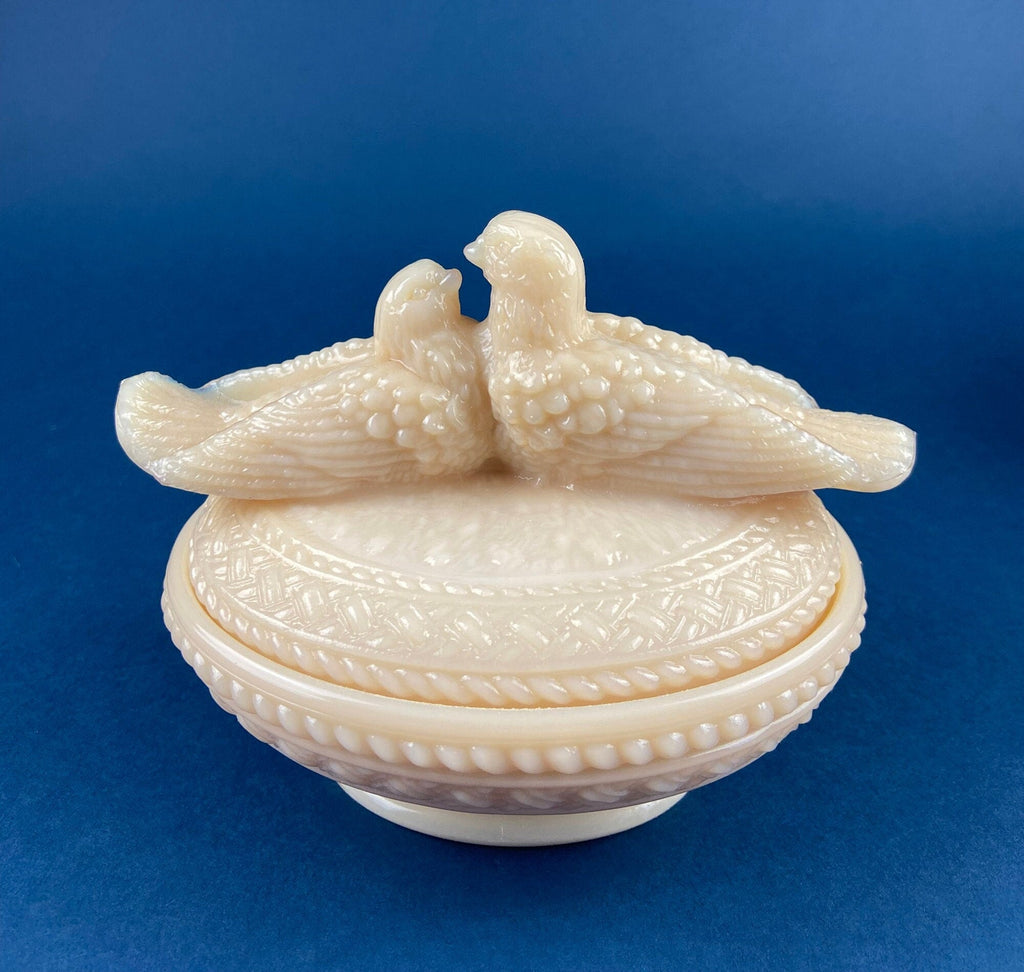 Ceramic Lovebirds on Nest Covered Dish