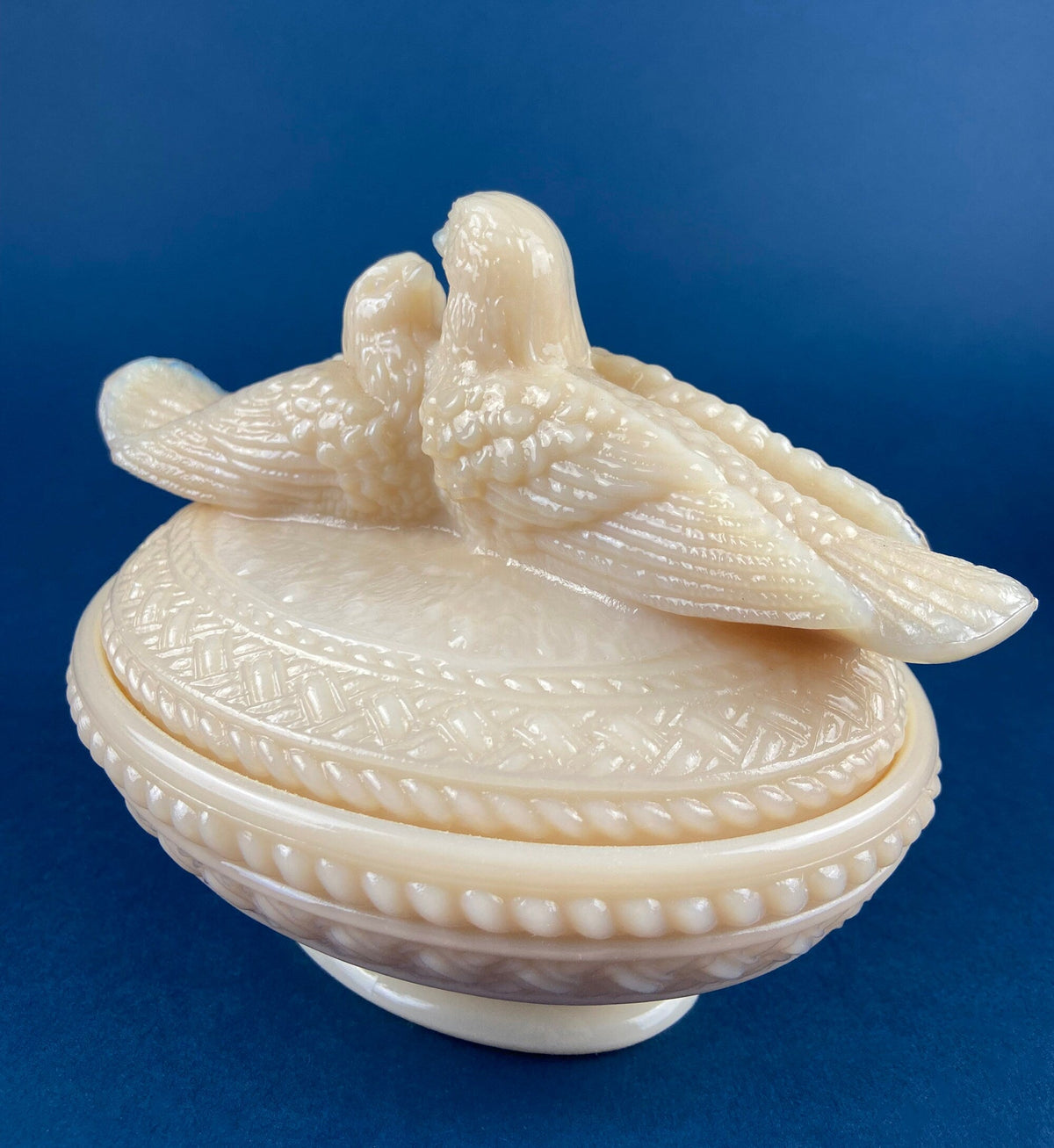 Ceramic Lovebirds on Nest Covered Dish