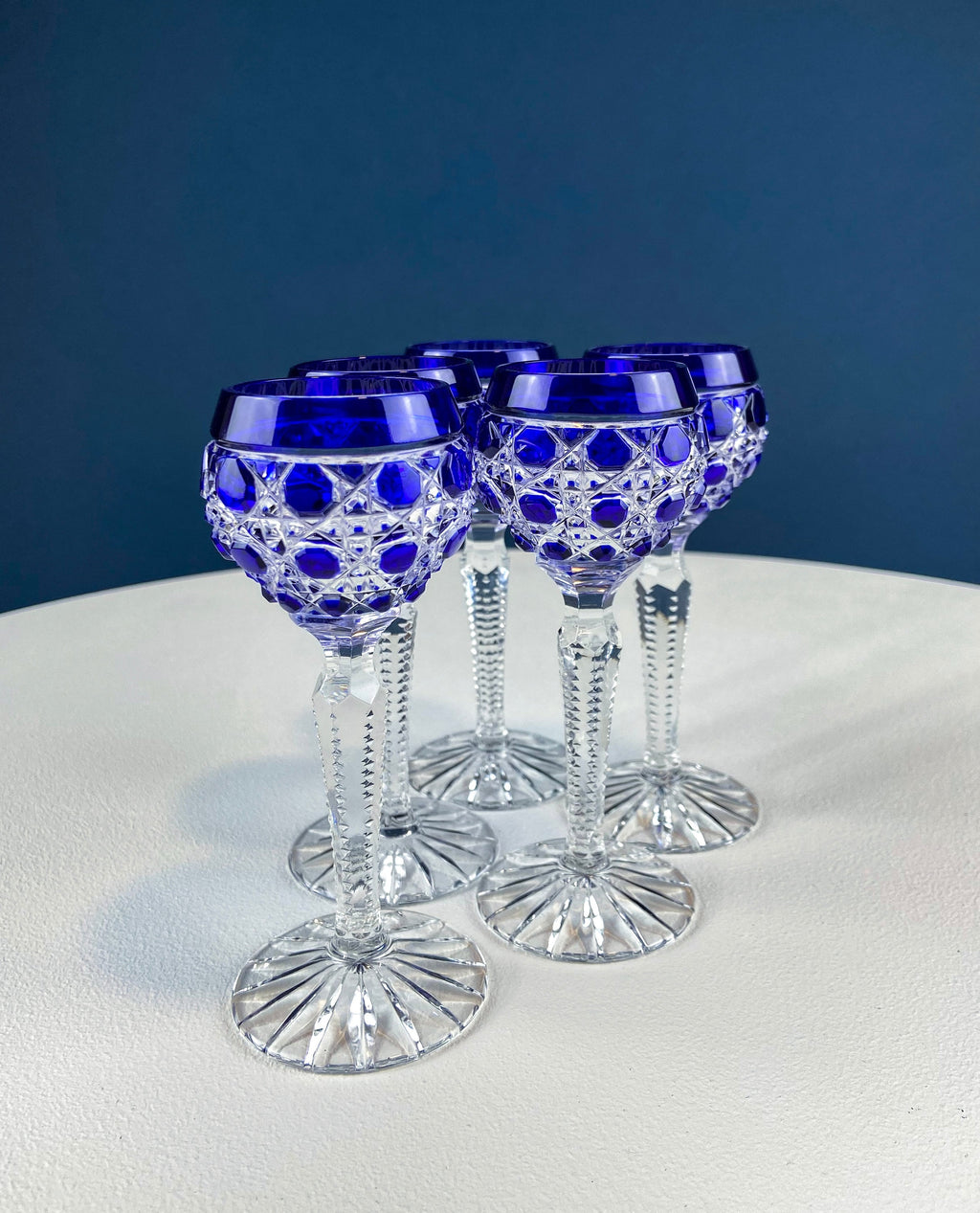 Bohemian Sapphire-to-Clear Cordial Glasses, Set of 5