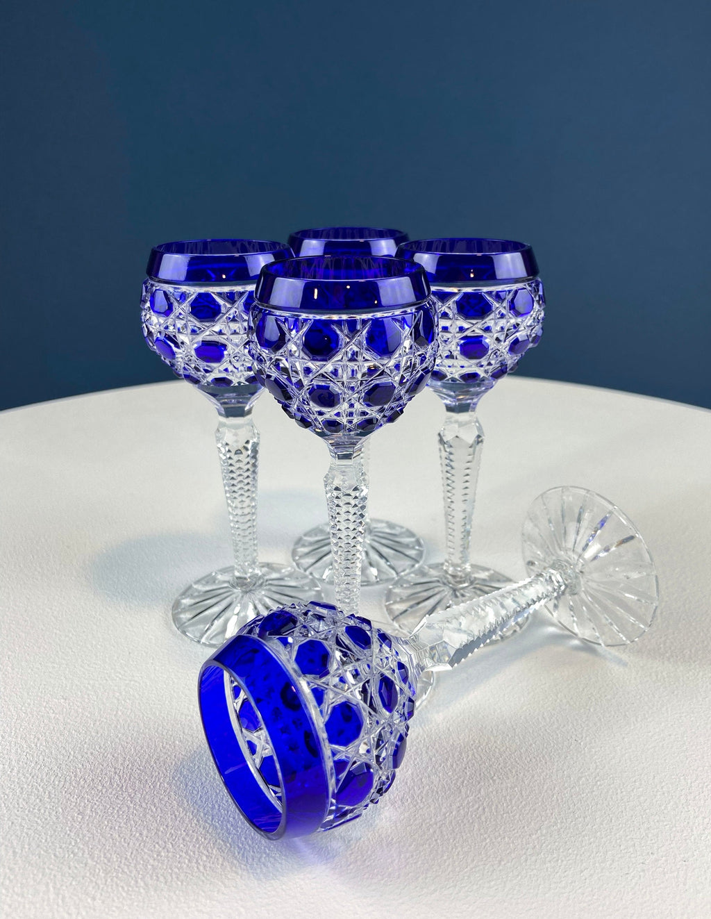 Bohemian Sapphire-to-Clear Cordial Glasses, Set of 5