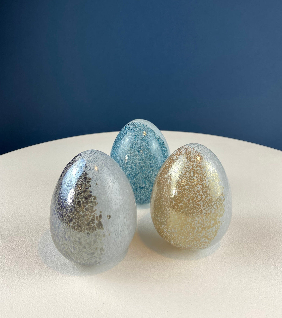 Spotted Art Glass Eggs, Set of 3