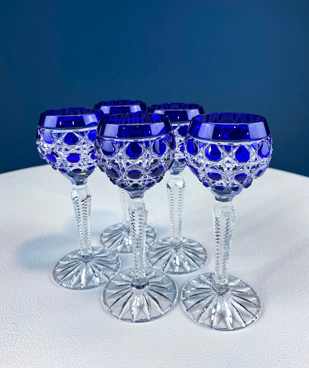 Bohemian Sapphire-to-Clear Cordial Glasses, Set of 5