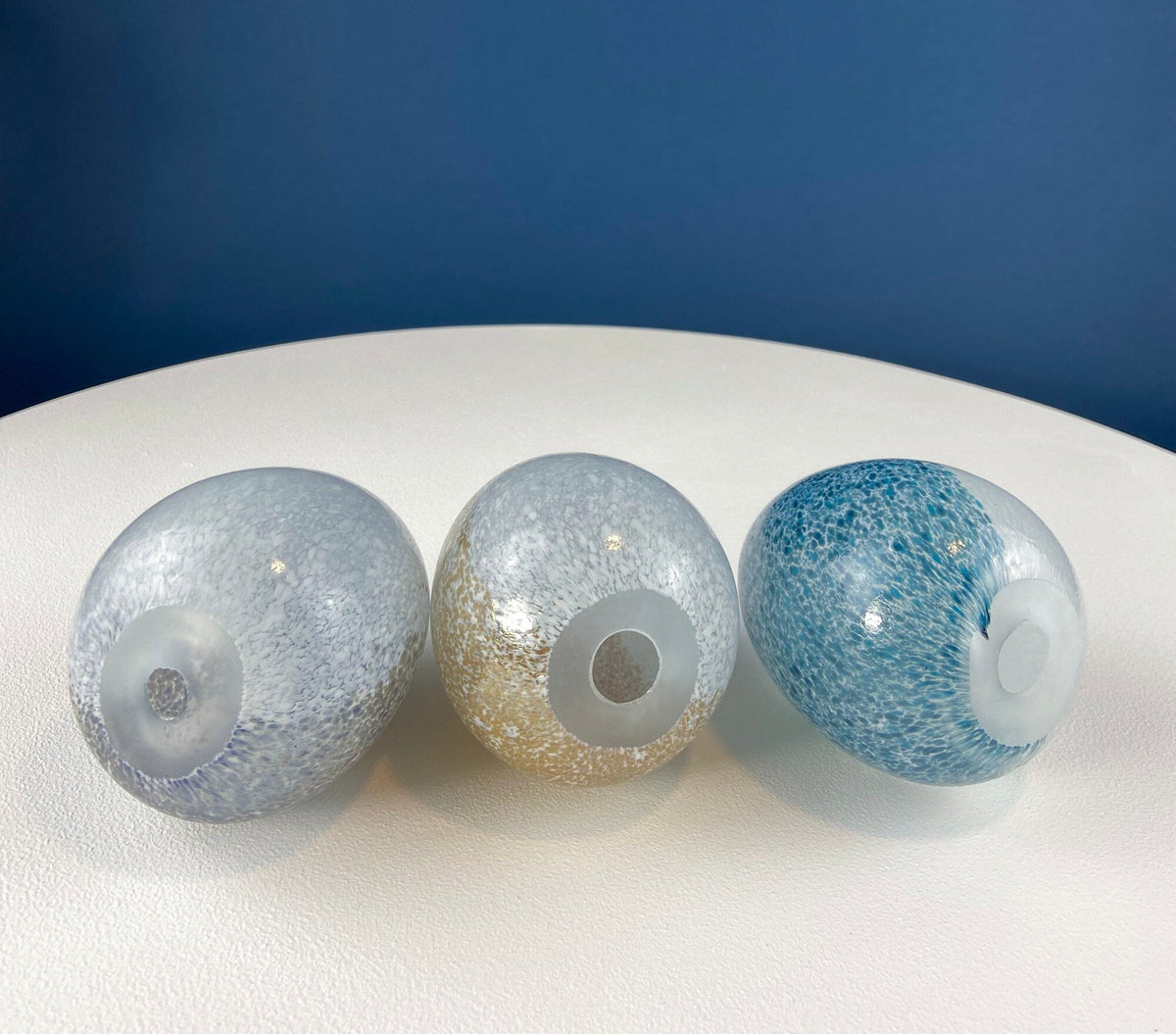 Spotted Art Glass Eggs, Set of 3