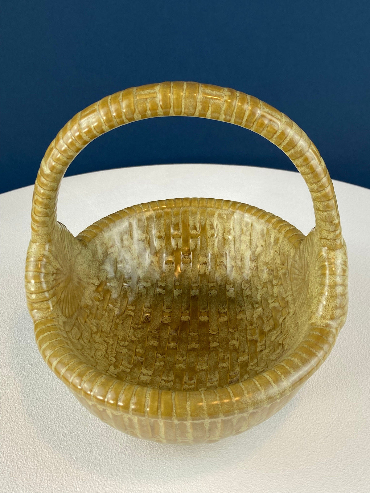 Gold-Brown Ceramic Wicker-Look Egg Basket