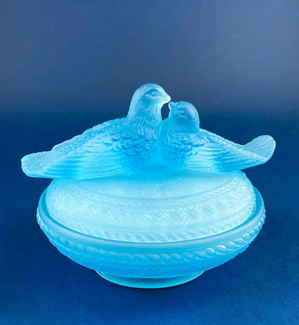 Ceramic Lovebirds on Nest Covered Dish